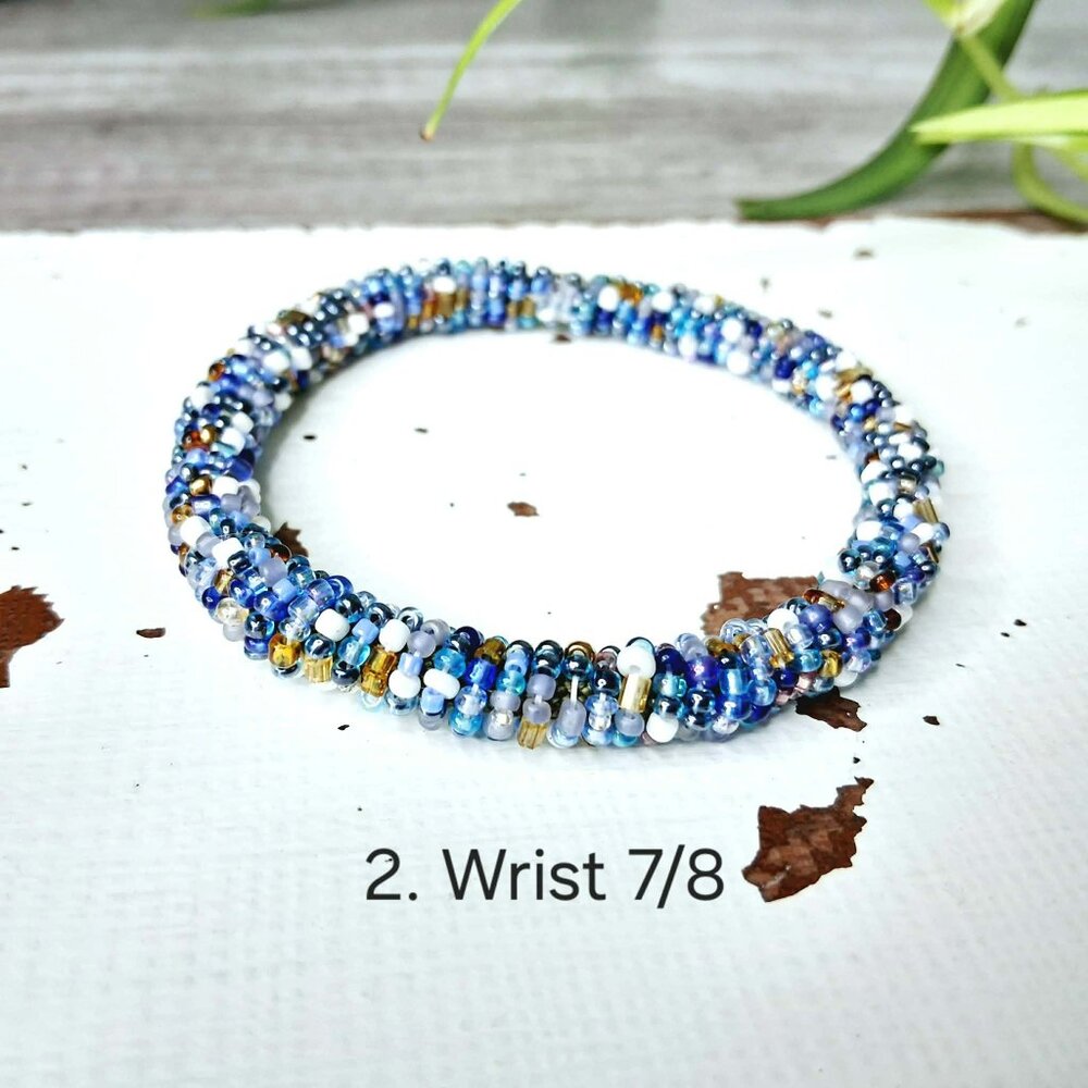 Blue beaded rope bangle bracelet, one size
